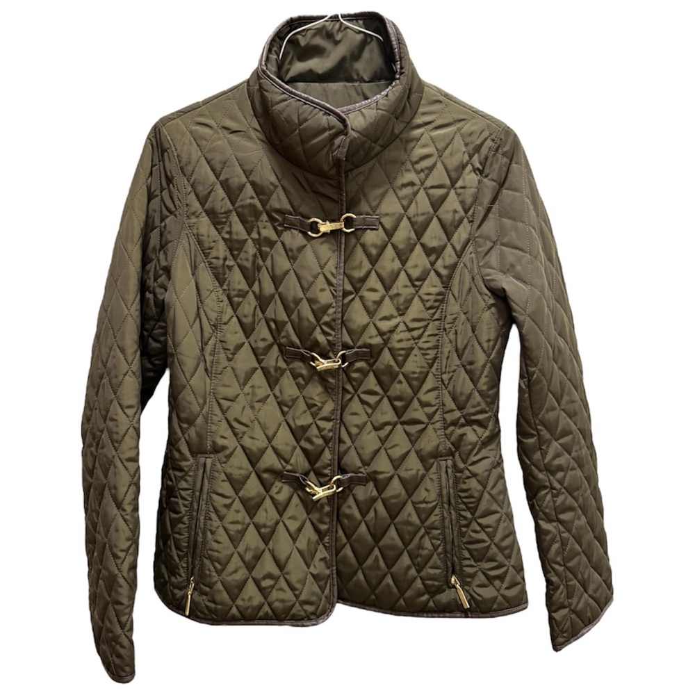 Jones New York Olive Green Quilted Jacket with Gold Toggle Closures